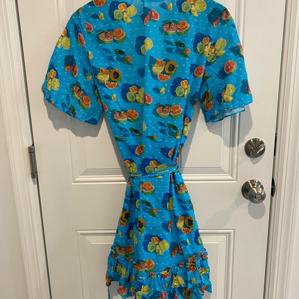 Rachel Antonoff Ruffle Abby Wrap Citrus Fruit Dress Womens Size Large - Picture 2 of 7